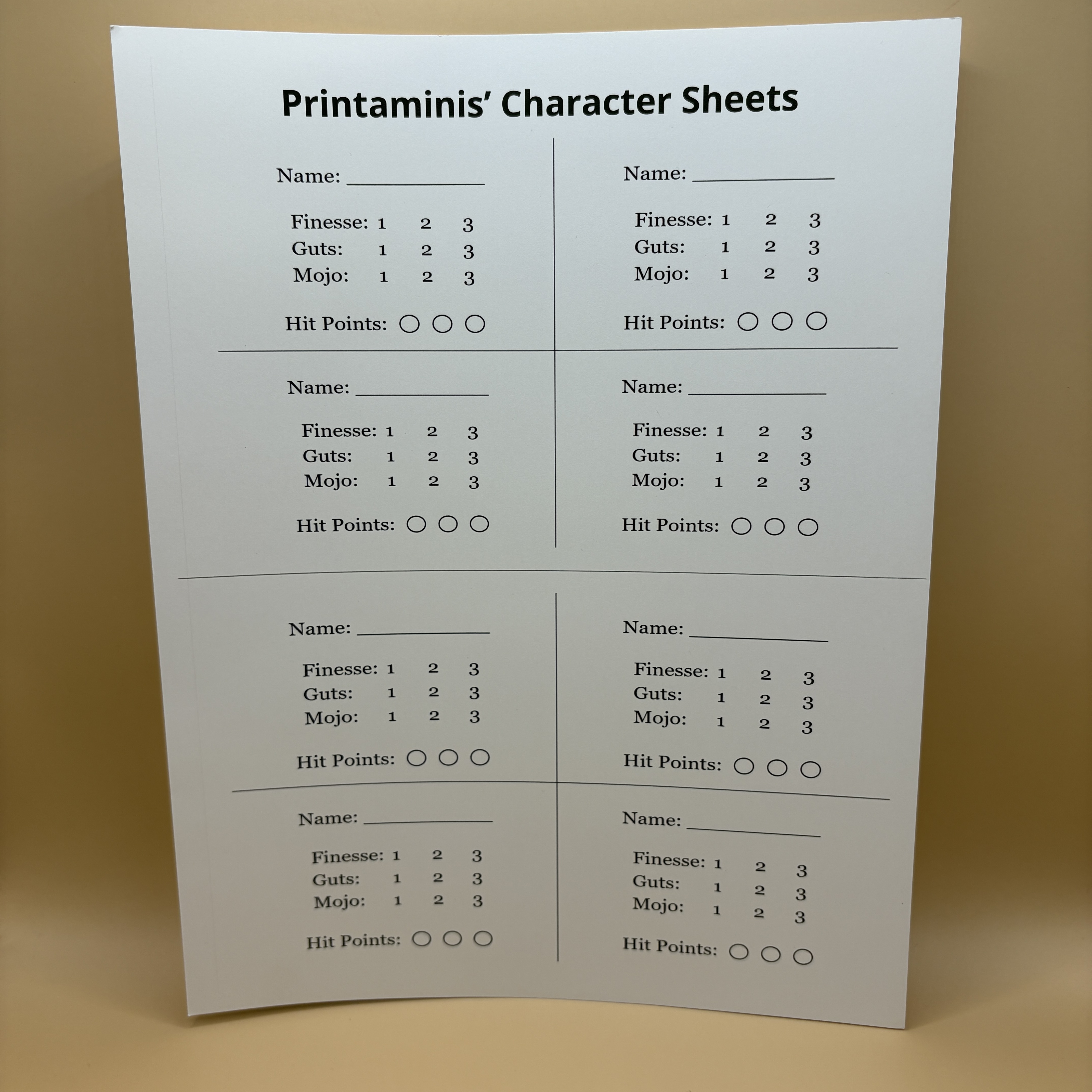 Printaminis TTRPG Game Manual
